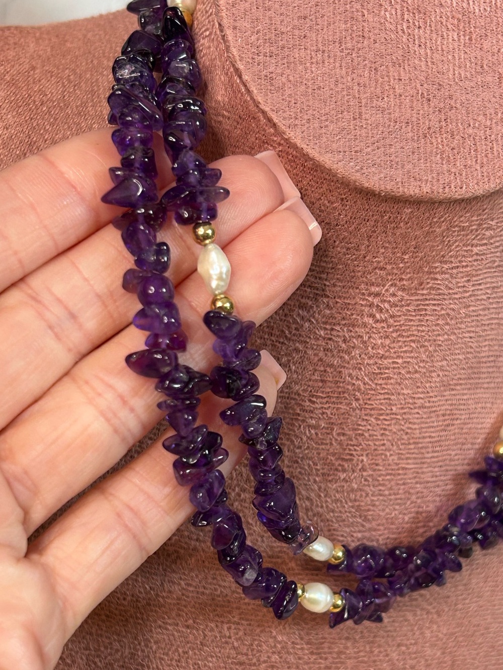 Vintage Amethyst & Freshwater Pearl Necklace - Picture 3 of 8